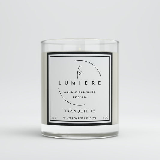 Candle with 'La Lumiere' label on a white background